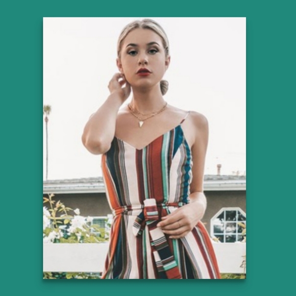 Striped Jumpsuit Multicolor Designer Rainbow Go to NEW listing - Picture 3 of 9